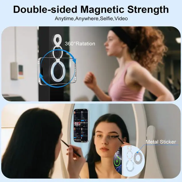 Alt view image 4 of 7 - Magnetic Finger Phone Grip Holder Dual-Sided Magnet Gym Finger Ring Loop Adjustable MagSafe Finger Ring for iPhone 17 Pro Max Air 16e 16 15 14 13 12 Pro Max,Samsung,Phone Stand for Magnetic Car Mount