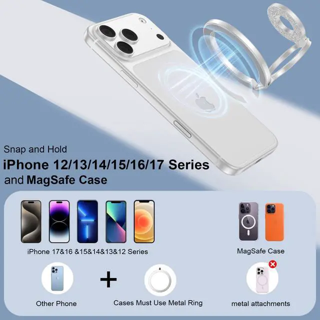 Alt view image 6 of 7 - Magnetic Finger Phone Grip Holder Dual-Sided Magnet Gym Finger Ring Loop Adjustable MagSafe Finger Ring for iPhone 17 Pro Max Air 16e 16 15 14 13 12 Pro Max,Samsung,Phone Stand for Magnetic Car Mount