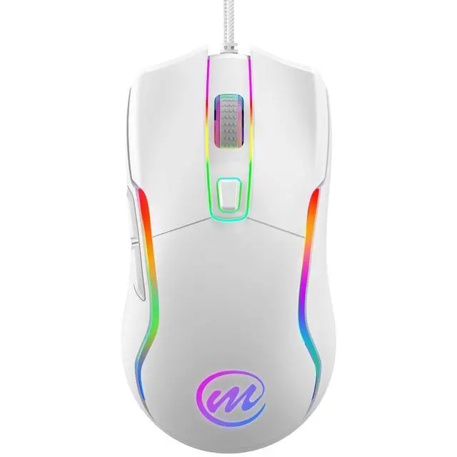 Main image of Wired Gaming Mouse with RGB - 6 Adjustable DPI up to 12800, 6 Buttons, 12 Lighting Modes, Ergonomic Design with Anti-Slip Rubber Wheel, 5.6ft Braided Cable for PC/Mac/Windows - White