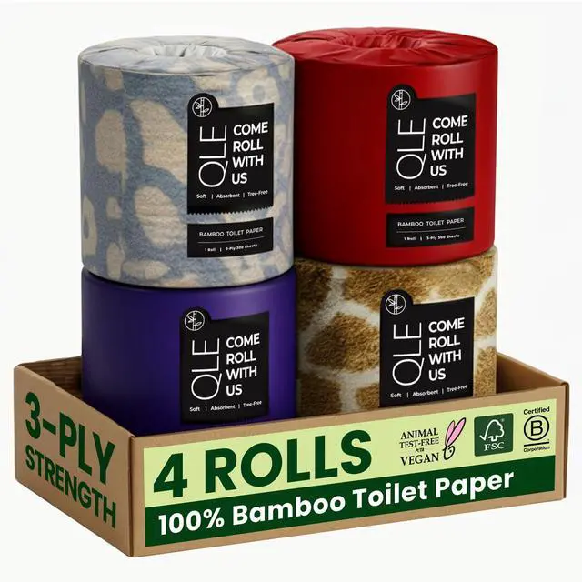 Main image of Bamboo Toilet Paper 4 Pack 3 Ply 300 Sheets Bamboo RV Toilet Paper Rolls - Organic Chemical Free Toilet Paper, Hypoallergenic Toilet Paper Bamboo Soft, Compostable Septic Safe Plant Toilet Paper