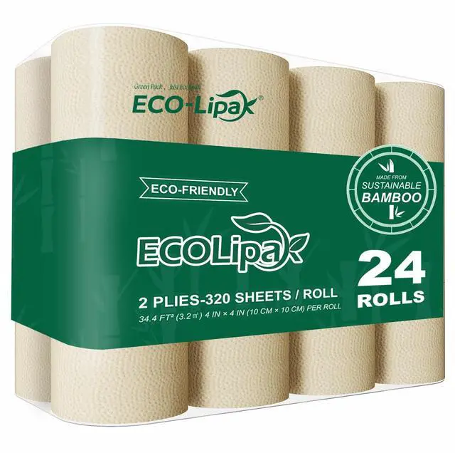 Main image of Bamboo Toilet Paper, Septic Safe Toilet Tissue, 24 Double Rolls, 320 Sheets Per Roll, Tree Free, Non Toxic, 2 Ply, Soft and Absorbent, Eco Friendly Dye-Free Paper, Nature
