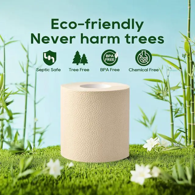 Alt view image 3 of 7 - Bamboo Toilet Paper, Septic Safe Toilet Tissue, 24 Double Rolls, 320 Sheets Per Roll, Tree Free, Non Toxic, 2 Ply, Soft and Absorbent, Eco Friendly Dye-Free Paper, Nature