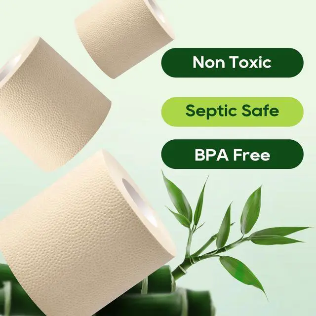 Alt view image 2 of 7 - Bamboo Toilet Paper, Septic Safe Toilet Tissue, 24 Double Rolls, 320 Sheets Per Roll, Tree Free, Non Toxic, 2 Ply, Soft and Absorbent, Eco Friendly Dye-Free Paper, Nature