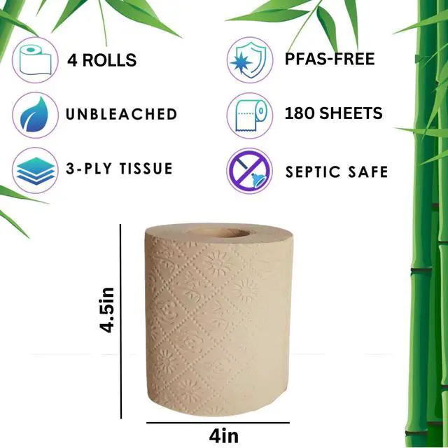 Alt view image 2 of 5 - Bamboo Toilet Paper, 3-Ply Unbleached, 4 Rolls