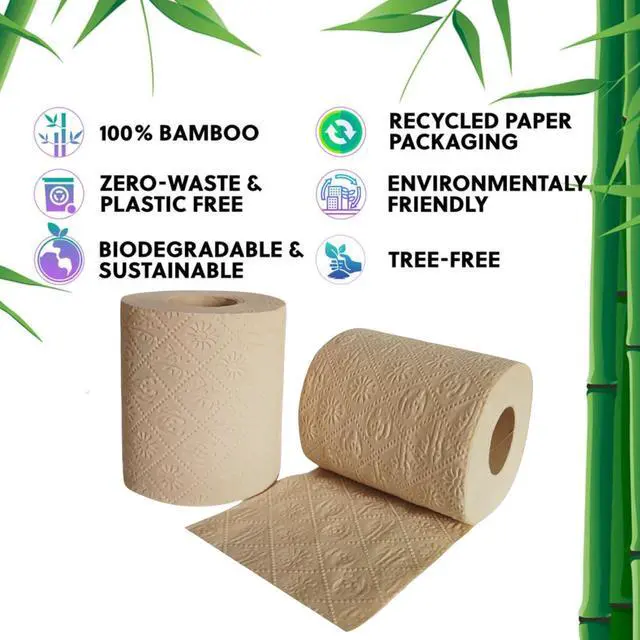 Alt view image 3 of 5 - Bamboo Toilet Paper, 3-Ply Unbleached, 4 Rolls