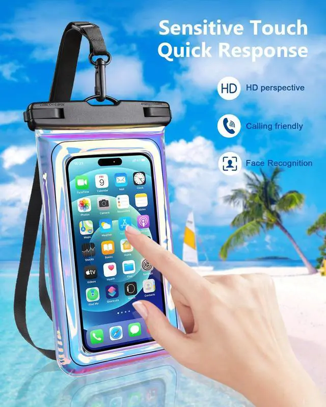 Alt view image 4 of 7 - Waterproof Phone Pouch Floating, IPX68 Waterproof Phone Case with Lanyard for iPhone 17 16 15 14 Pro Max Samsung S26 S25 S24, Up to 7 Inch, Beach Vacation Essentials, Dazzling Purple