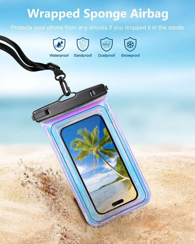 Alt view image 6 of 7 - Waterproof Phone Pouch Floating, IPX68 Waterproof Phone Case with Lanyard for iPhone 17 16 15 14 Pro Max Samsung S26 S25 S24, Up to 7 Inch, Beach Vacation Essentials, Dazzling Purple
