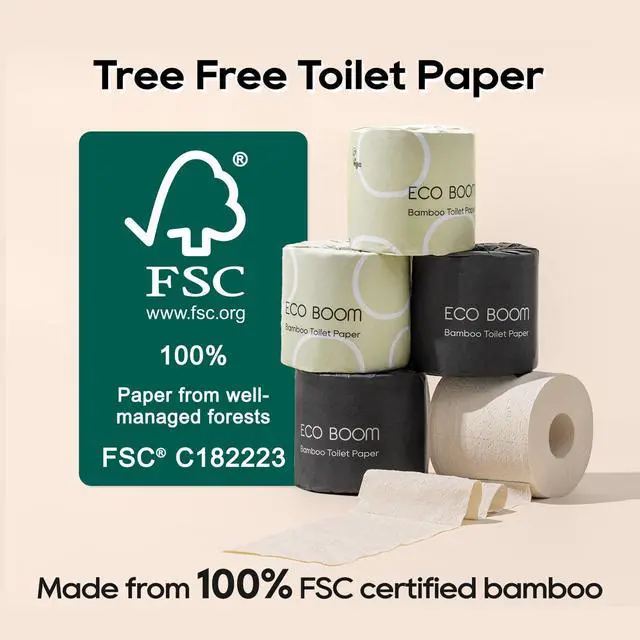 Alt view image 2 of 6 - Unbleached Bamboo Toilet Paper, 100% Tree-Free & Plastic-Free, 3-Ply Strong, FSC Certified, Unscented, 9 Rolls, 360 Sheets | PFAS Free, BPA Free & Septic Safe