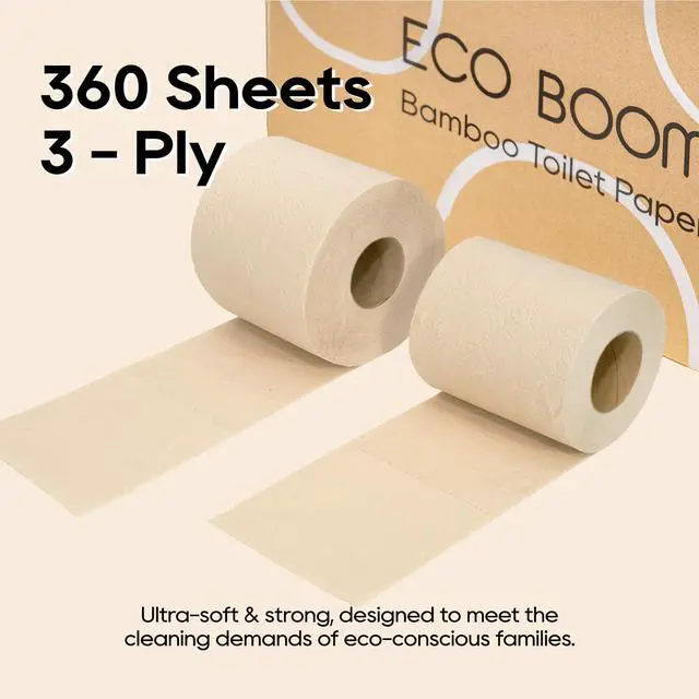 Alt view image 3 of 6 - Unbleached Bamboo Toilet Paper, 100% Tree-Free & Plastic-Free, 3-Ply Strong, FSC Certified, Unscented, 9 Rolls, 360 Sheets | PFAS Free, BPA Free & Septic Safe
