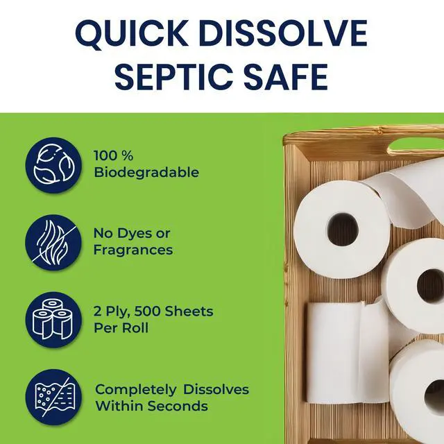 Alt view image 3 of 7 - Septic Tank Safe Toilet Tissue for Campers and RVs Biodegradable Marine Toilet Paper for Boats, Fragrance-Free 2-Ply RV Toilet Paper (8 Rolls, 500 Sheets Each)