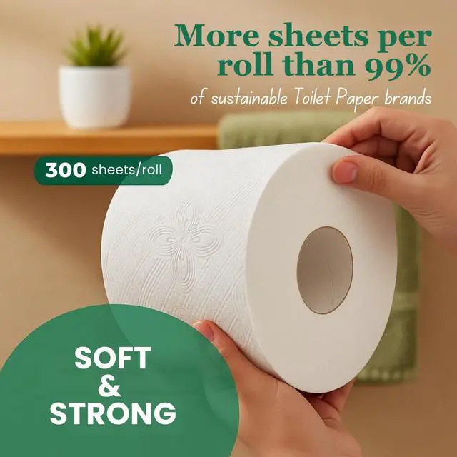 Alt view image 3 of 7 - 100% Bamboo Tree-Free Toilet Paper 24 Premium Mega Rolls 3-Ply 300 Sheets