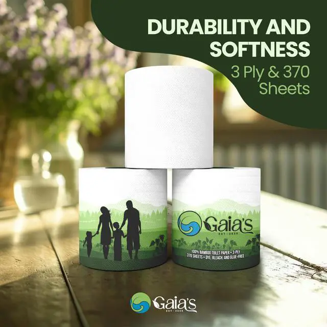 Alt view image 4 of 7 - Premium and Soft Organic Bamboo Toilet Paper | 12 Mega Rolls, 3 Ply, 370 Sheets | FSC Certified, PFAS & BPA Free, Eco-Friendly, Sustainable Tissue - Plastic Free, Septic Safe, Vegan