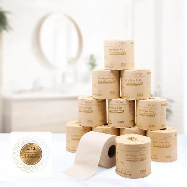 Alt view image 2 of 5 - Bamboo Toilet Paper 12 Rolls | 3-Ply Unbleached Tissue Paper | Tree Free Toilet Paper, Soft & Strong | 100% Virgin Bamboo Tissue, Septic Safe, Plastic-Free Packaging