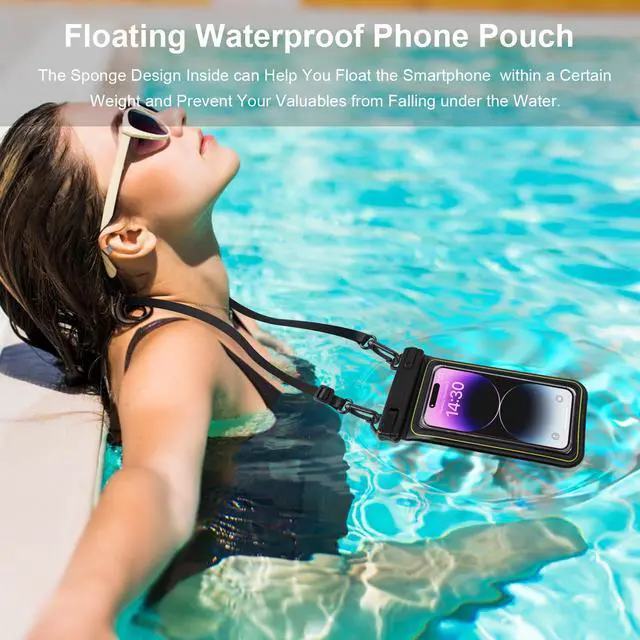 Alt view image 5 of 7 - Waterproof Phone Pouch Floating, IP68 Waterproof Phone Case for iPhone 16 Pro 15 14 13 12 11 Pro Max Samsung Google, Dry Bag with Adjustable Lanyard, Up to 6.7'' Black