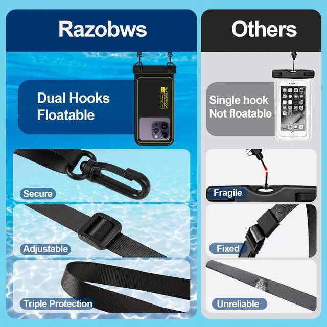 Alt view image 6 of 7 - Waterproof Phone Pouch Floating, IP68 Waterproof Phone Case for iPhone 16 Pro 15 14 13 12 11 Pro Max Samsung Google, Dry Bag with Adjustable Lanyard, Up to 6.7'' Black