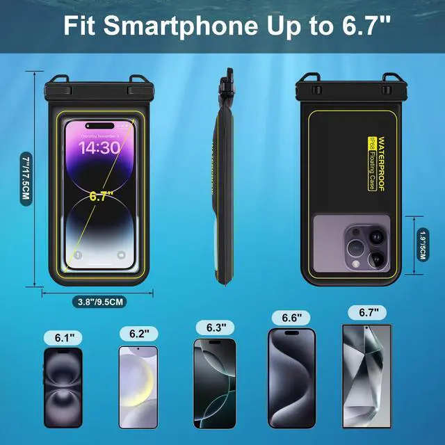 Alt view image 3 of 7 - Waterproof Phone Pouch Floating, IP68 Waterproof Phone Case for iPhone 16 Pro 15 14 13 12 11 Pro Max Samsung Google, Dry Bag with Adjustable Lanyard, Up to 6.7'' Black