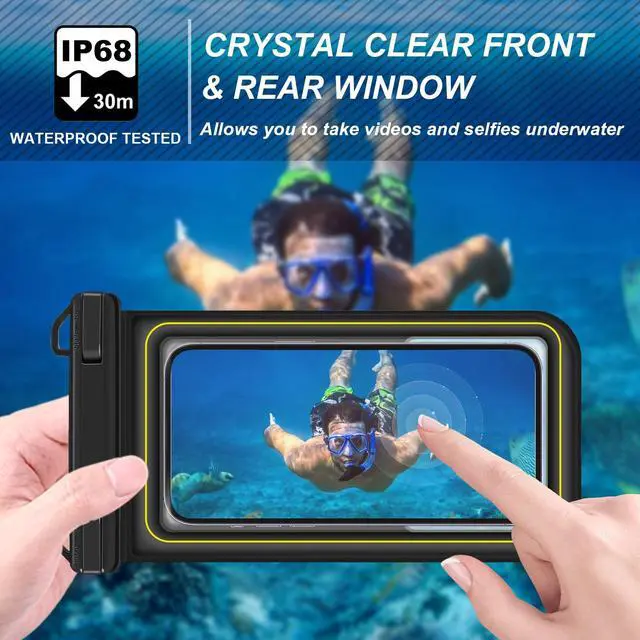 Alt view image 7 of 7 - Waterproof Phone Pouch Floating, IP68 Waterproof Phone Case for iPhone 16 Pro 15 14 13 12 11 Pro Max Samsung Google, Dry Bag with Adjustable Lanyard, Up to 6.7'' Black