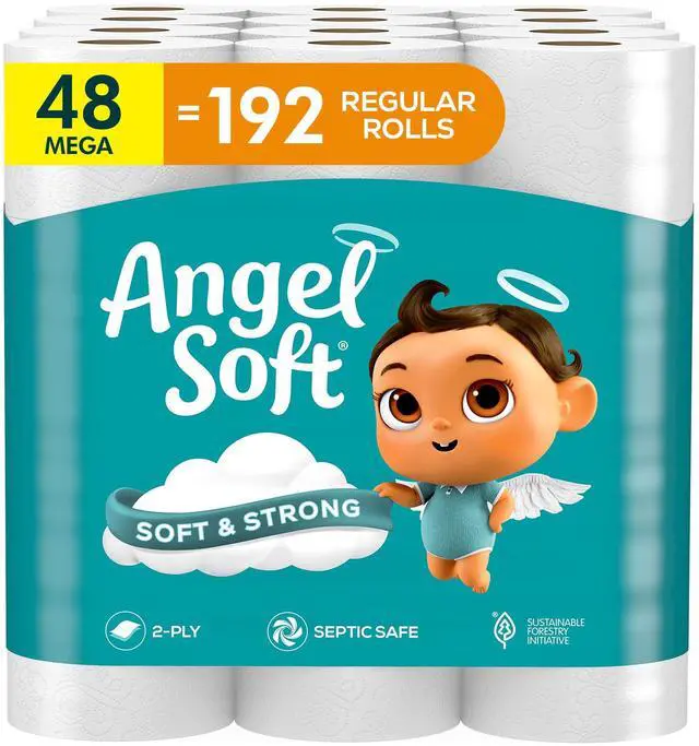 Main image of Toilet Paper, 48 Mega Rolls = 192 Regular Rolls, Soft and Strong Toilet Tissue