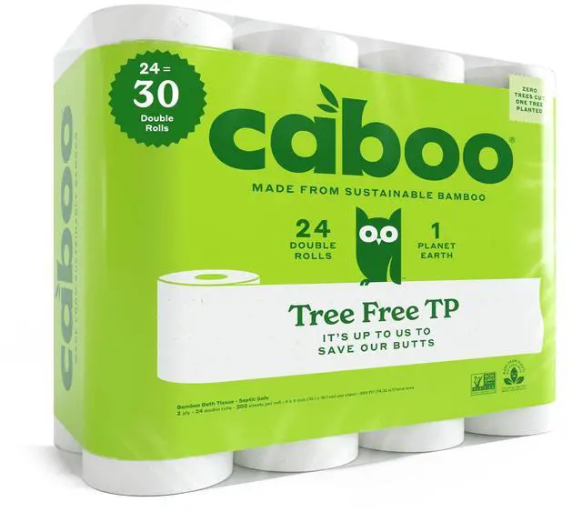 Main image of Tree Free Toilet Paper | Septic Safe, Eco Friendly, Chemical Free, Non Toxic | 2 Ply Toilet Tissue, Pack of 24 Double Rolls, 300 Sheets Per Roll