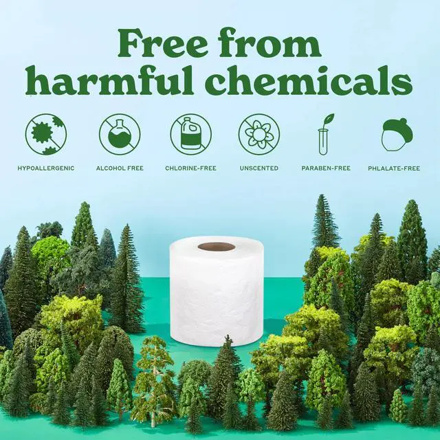 Alt view image 4 of 7 - Tree Free Toilet Paper | Septic Safe, Eco Friendly, Chemical Free, Non Toxic | 2 Ply Toilet Tissue, Pack of 24 Double Rolls, 300 Sheets Per Roll