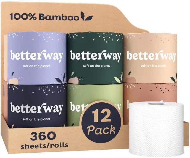 Main image of Bamboo Toilet Paper 3 Ply - Sustainable Toilet Tissue - 12 Long-Lasting Rolls & 360 Sheets Per Roll - Septic Safe - Organic, Plastic & PFAS Free - FSC Certified