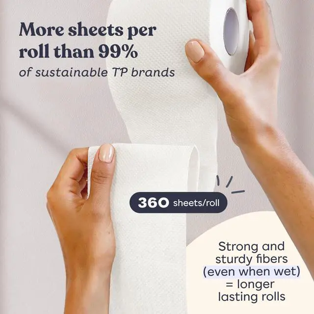 Alt view image 4 of 7 - Bamboo Toilet Paper 3 Ply - Sustainable Toilet Tissue - 12 Long-Lasting Rolls & 360 Sheets Per Roll - Septic Safe - Organic, Plastic & PFAS Free - FSC Certified