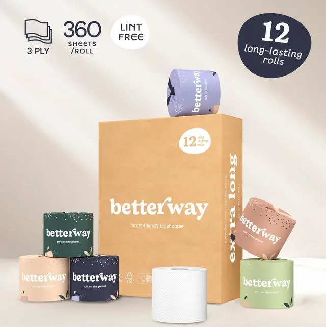 Alt view image 5 of 7 - Bamboo Toilet Paper 3 Ply - Sustainable Toilet Tissue - 12 Long-Lasting Rolls & 360 Sheets Per Roll - Septic Safe - Organic, Plastic & PFAS Free - FSC Certified