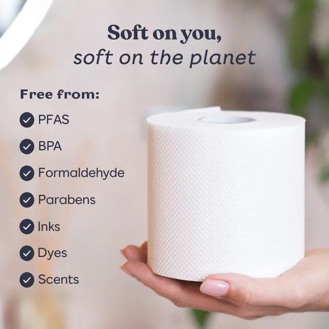 Alt view image 3 of 7 - Bamboo Toilet Paper 3 Ply - Sustainable Toilet Tissue - 12 Long-Lasting Rolls & 360 Sheets Per Roll - Septic Safe - Organic, Plastic & PFAS Free - FSC Certified