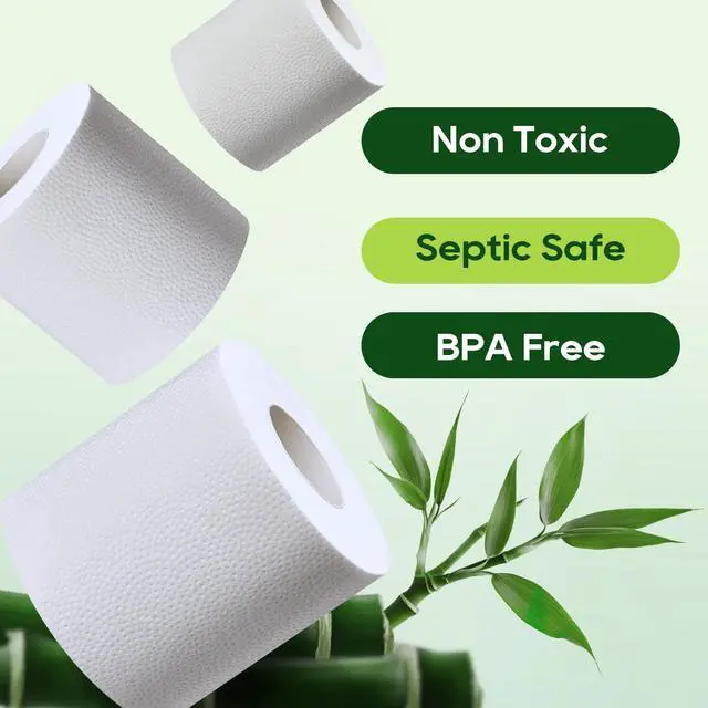 Alt view image 2 of 7 - Bamboo Toilet Paper, Septic Safe Toilet Tissue, 24 Double Rolls, 320 Sheets Per Roll, Tree Free, Non Toxic, 2 Ply, Soft and Absorbent, Eco Friendly Dye-Free Paper