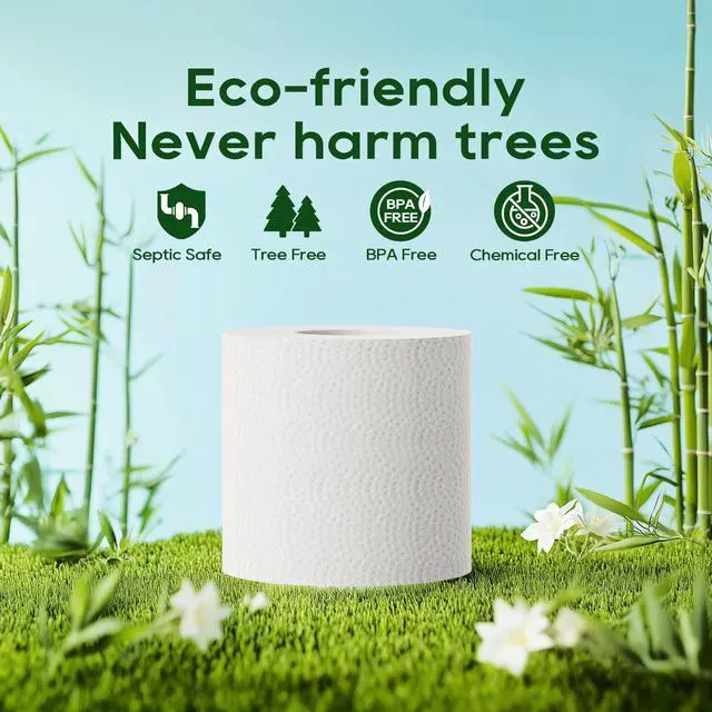 Alt view image 4 of 7 - Bamboo Toilet Paper, Septic Safe Toilet Tissue, 24 Double Rolls, 320 Sheets Per Roll, Tree Free, Non Toxic, 2 Ply, Soft and Absorbent, Eco Friendly Dye-Free Paper
