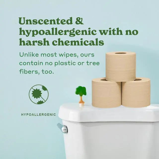 Alt view image 3 of 7 - Tree Free Unbleached Toilet Paper | Plastic Free Packaging, Septic Safe, Eco Friendly, Chemical Free, Non Toxic | 2 Ply Toilet Tissue, Pack of 12 Double Rolls, 300 Sheets Per Roll