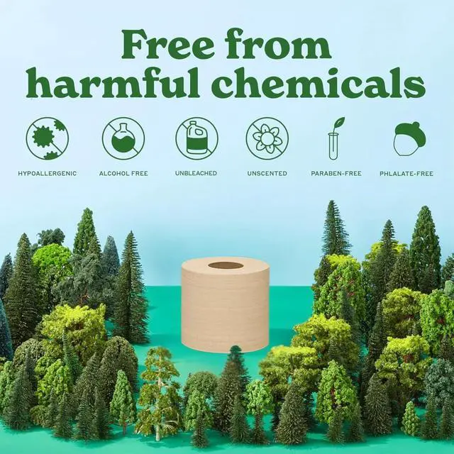 Alt view image 5 of 7 - Tree Free Unbleached Toilet Paper | Plastic Free Packaging, Septic Safe, Eco Friendly, Chemical Free, Non Toxic | 2 Ply Toilet Tissue, Pack of 12 Double Rolls, 300 Sheets Per Roll