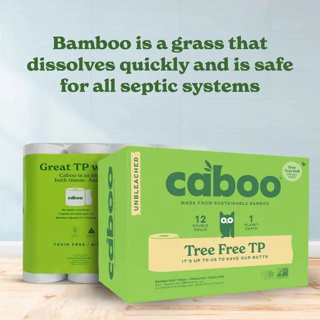 Alt view image 6 of 7 - Tree Free Unbleached Toilet Paper | Plastic Free Packaging, Septic Safe, Eco Friendly, Chemical Free, Non Toxic | 2 Ply Toilet Tissue, Pack of 12 Double Rolls, 300 Sheets Per Roll