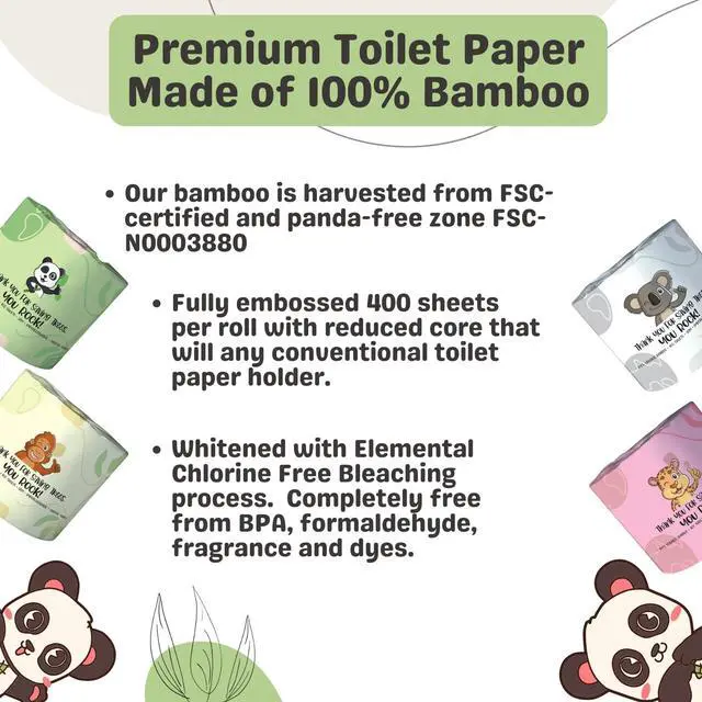 Alt view image 4 of 7 - Bamboo Toilet Paper - Ultra Soft & Strong 3-Ply Bath Tissue, 400 Sheets Per Roll, Hypoallergenic & Septic Safe, Mega Rolls, Pack of 12 Rolls