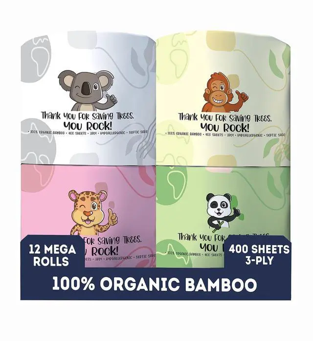 Main image of Bamboo Toilet Paper - Ultra Soft & Strong 3-Ply Bath Tissue, 400 Sheets Per Roll, Hypoallergenic & Septic Safe, Mega Rolls, Pack of 12 Rolls