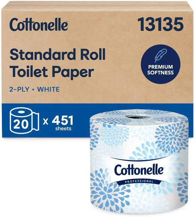 Main image of Standard Roll Toilet Paper, Bulk (13135), 2-Ply, White, Compact for Easy Storage (20 Rolls of 451 Sheets, 9,020 Sheet Total)