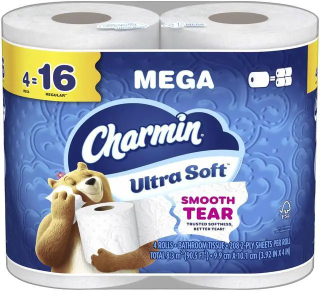 Main image of Ultra Soft Toilet Paper, 4 Mega Rolls = 16 Regular Rolls