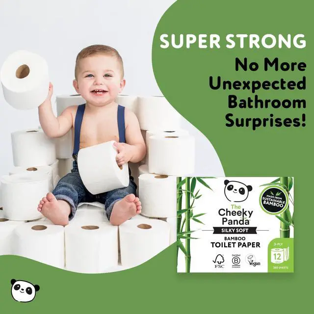 Alt view image 6 of 7 - Bamboo Toilet Paper Bulk | 12 Family Sized Rolls with 360 Soft Sheets Each (4320 Sheets) | Super Strong 3 Ply Biodegradable Toilet Paper
