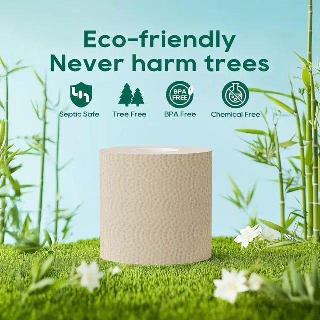 Alt view image 3 of 7 - Bamboo Toilet Paper 3 Ply, Septic Safe Toilet Tissue, 12 Double Rolls, 320 Sheets Per Roll, Tree Free, Non Toxic, Soft and Absorbent, Eco Friendly Dye-Free Paper, Brown