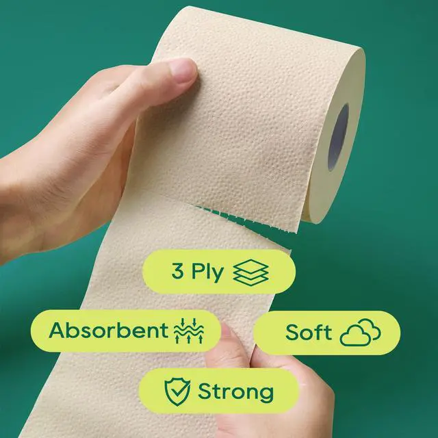 Alt view image 4 of 7 - Bamboo Toilet Paper 3 Ply, Septic Safe Toilet Tissue, 12 Double Rolls, 320 Sheets Per Roll, Tree Free, Non Toxic, Soft and Absorbent, Eco Friendly Dye-Free Paper, Brown