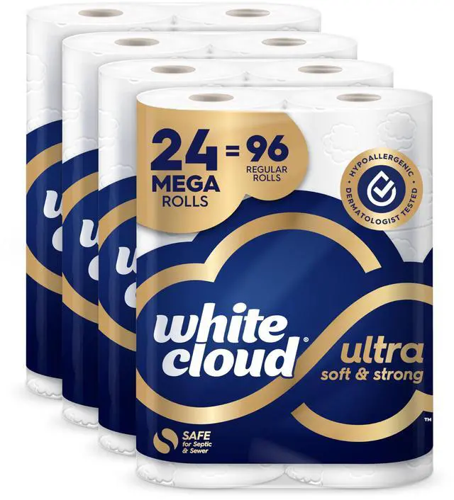 Main image of Ultra Soft & Strong Toilet Paper, 4 packs of 6 Mega Rolls = 96 Regular Rolls