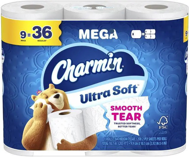 Main image of Ultra Soft Toilet Paper 9 Mega Rolls = 36 Regular Rolls