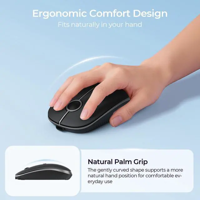 Alt view image 4 of 7 - Bluetooth Wireless Mouse, 3-Device Connection (USB & Dual Bluetooth), Ergonomic Mouse for Laptop, Rechargeable Quiet Click Computer Mouse, 3-Level DPI for Windows, Mac Chromebook,Black