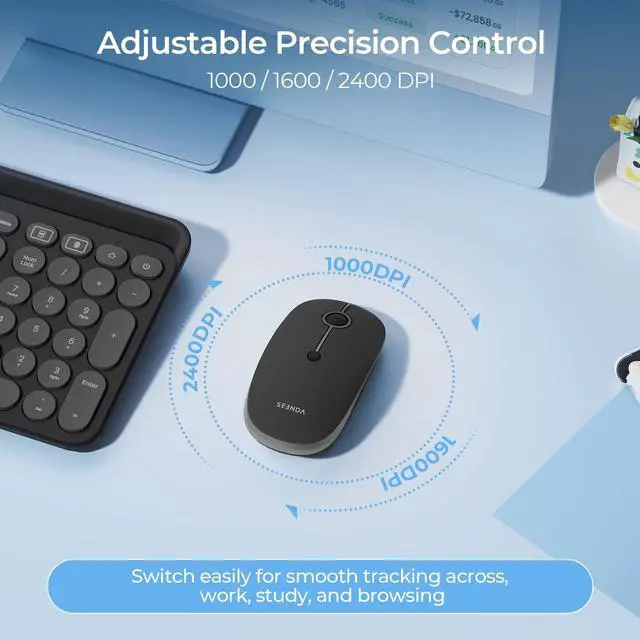Alt view image 5 of 7 - Bluetooth Wireless Mouse, 3-Device Connection (USB & Dual Bluetooth), Ergonomic Mouse for Laptop, Rechargeable Quiet Click Computer Mouse, 3-Level DPI for Windows, Mac Chromebook,Black