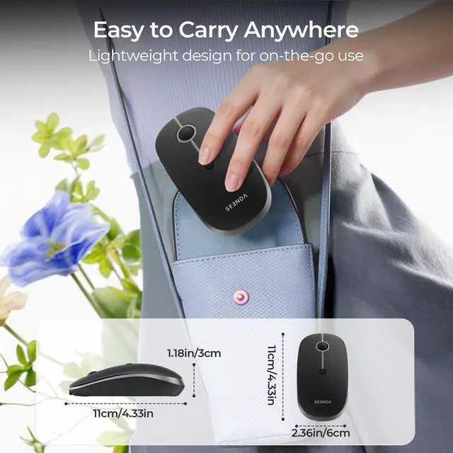 Alt view image 7 of 7 - Bluetooth Wireless Mouse, 3-Device Connection (USB & Dual Bluetooth), Ergonomic Mouse for Laptop, Rechargeable Quiet Click Computer Mouse, 3-Level DPI for Windows, Mac Chromebook,Black
