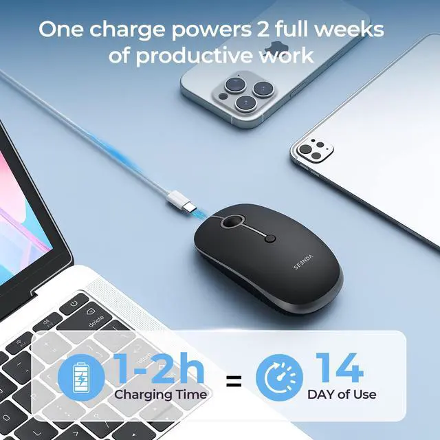 Alt view image 6 of 7 - Bluetooth Wireless Mouse, 3-Device Connection (USB & Dual Bluetooth), Ergonomic Mouse for Laptop, Rechargeable Quiet Click Computer Mouse, 3-Level DPI for Windows, Mac Chromebook,Black