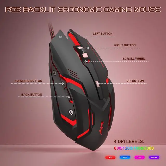 Alt view image 6 of 7 - RGB Gaming Keyboard and Mouse Combo, 98 Key Wired USB-C Keyboard with Volume Knob, Quiet Mechanical Feel, Side Printed PBT Keycaps, LED Mouse with 4 DPI for MAC Xbox PC Gamer