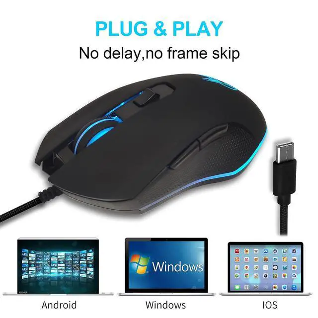Alt view image 3 of 6 - Wired USB C Gaming Mouse, Silent RGB Gaming Mice 7 Colors Backlit, 2400 DPI, Type C RGB Wired Mouse Gaming for Office Home PC and Notebook and All Type-C Device (Black)