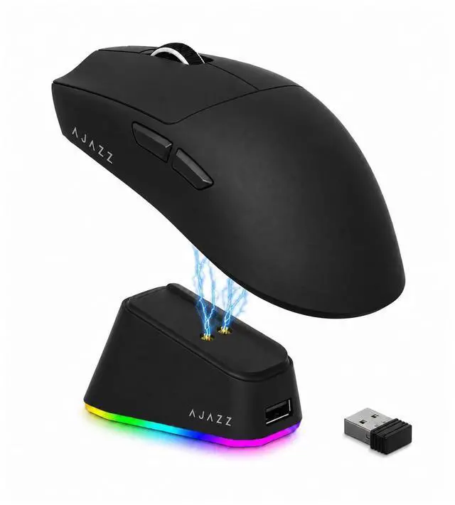 Main image of Wireless Gaming Mouse with RGB Magnetic Charging Dock, Tri-Mode 2.4G/Bluetooth/Wired, 69g, Up to 24000 DPI, 800mAh Battery, 6 Programmable Buttons, On-Board Memory, 80M Clicks, Black