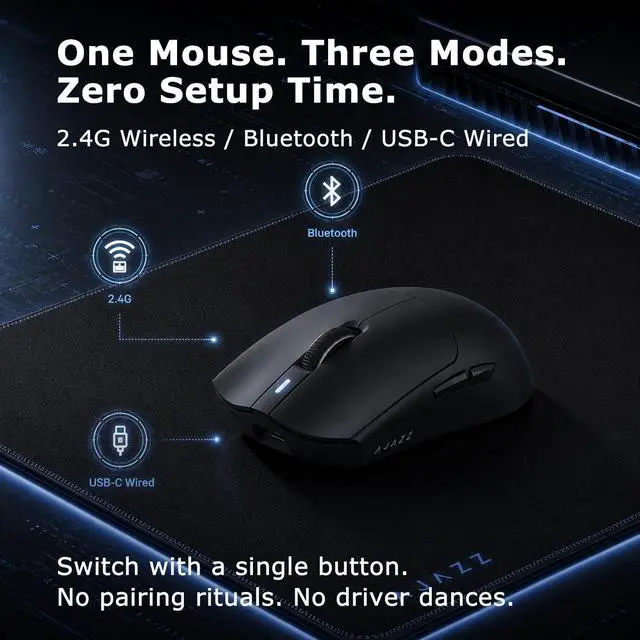 Alt view image 5 of 7 - Wireless Gaming Mouse with RGB Magnetic Charging Dock, Tri-Mode 2.4G/Bluetooth/Wired, 69g, Up to 24000 DPI, 800mAh Battery, 6 Programmable Buttons, On-Board Memory, 80M Clicks, Black